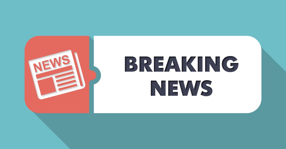 Breaking News Concept in Flat Design with Long Shadows on Blue Background.